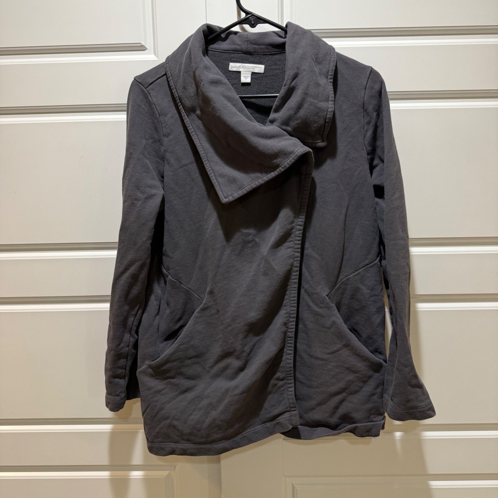 Pure Jill Button‎ Front Jacket Shawl Collar Organic Cotton Gray Small